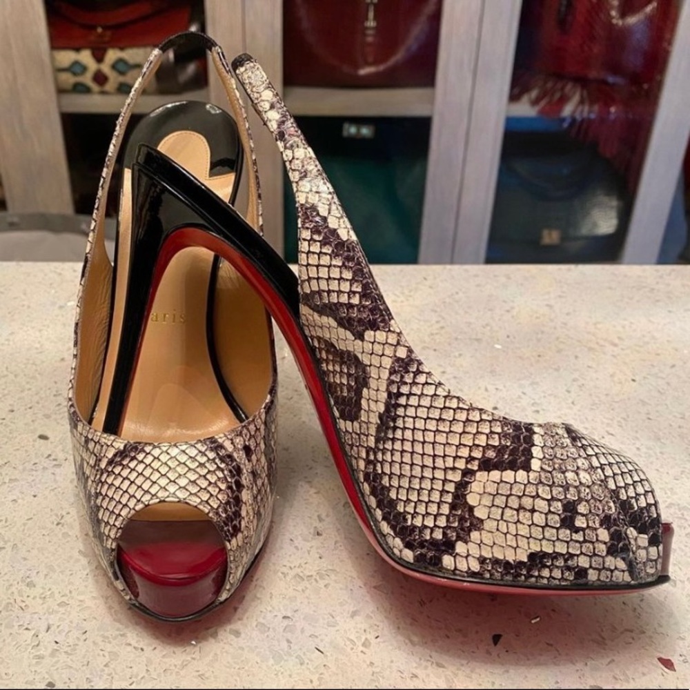 Snake Skin Print Christian Louboutin Peep toe heels size 37 1/2 (7 1/2)